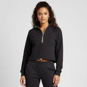 Vuori Sedona Half Zip Crop Sweatshirt Drawstring Hem Washed Black Women sz M